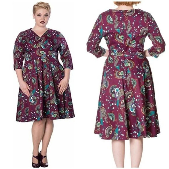 Modcloth "Boldly Rockabilly Peacock Dress" Banned Frankie Cut - Picture 4 of 6
